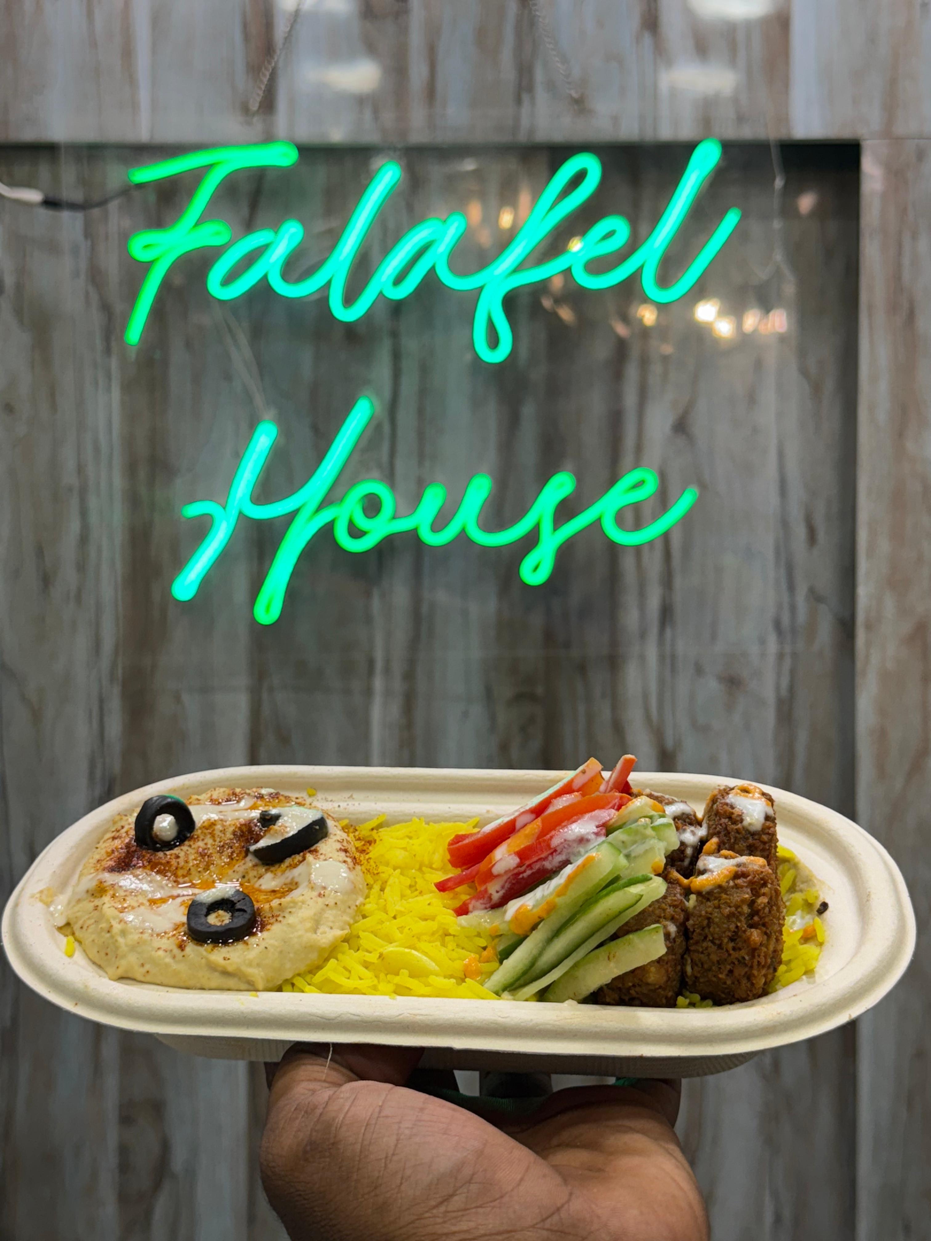 Falafel Rice Hummus Platter at Falafel House Jaipur